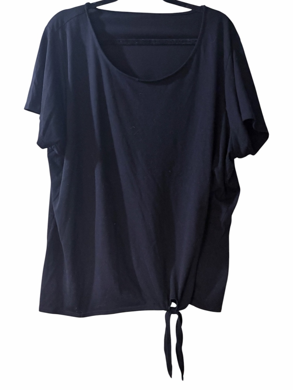 Plus Size Solid Black Tie Front Tee 2X GUC